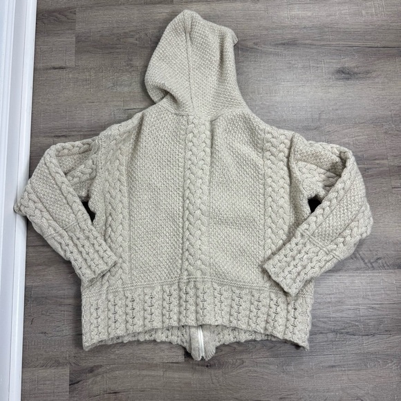 Shades of Aran Irish Wool Knit Sweater Women’s Large Zip Up Fisherman Hooded - Picture 2 of 7